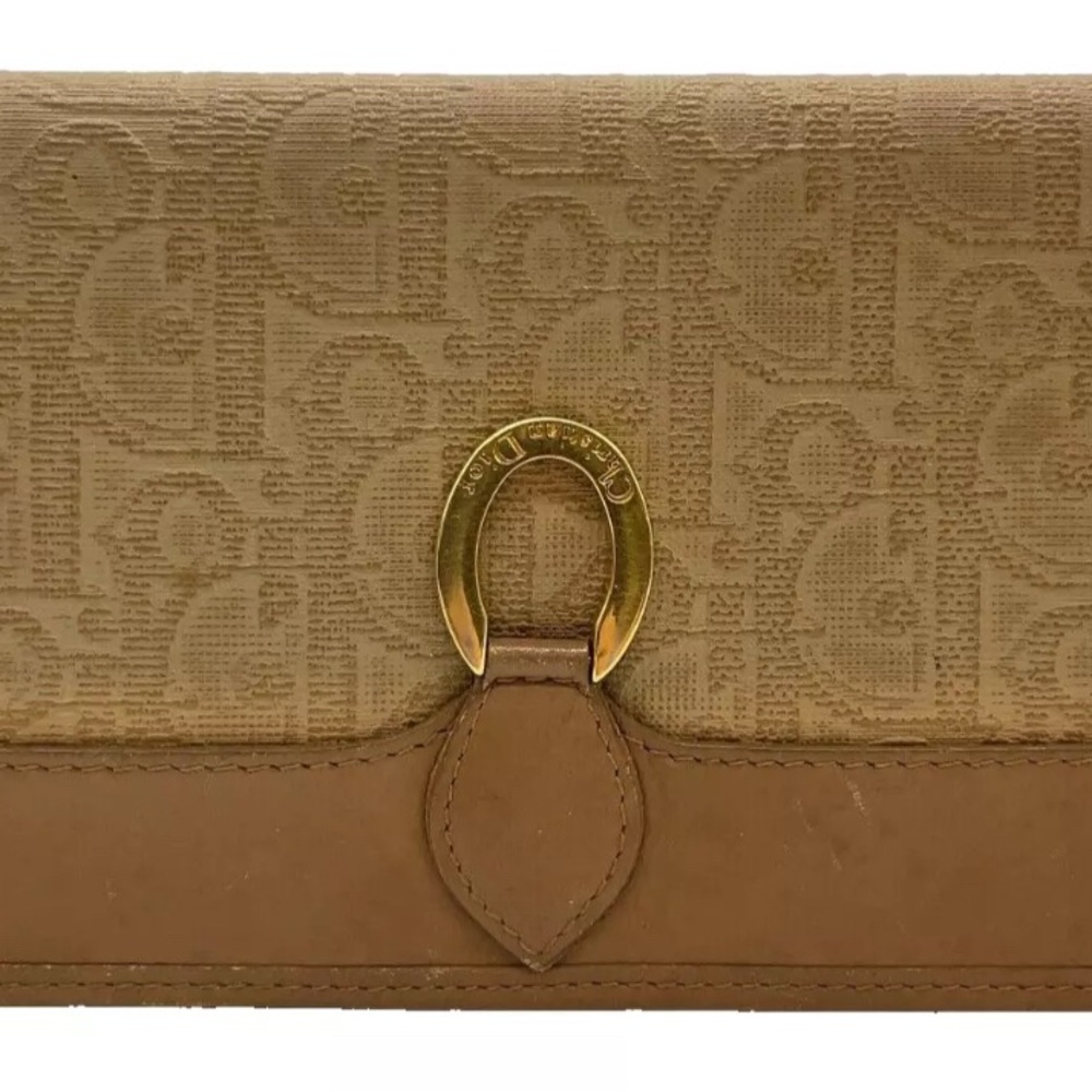Authentic Christian Dior CD Vintage Tan Brown Monogram Long Wallet